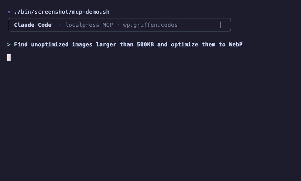 AI agent using localpress MCP tools — lists unoptimized images and compresses them to WebP automatically