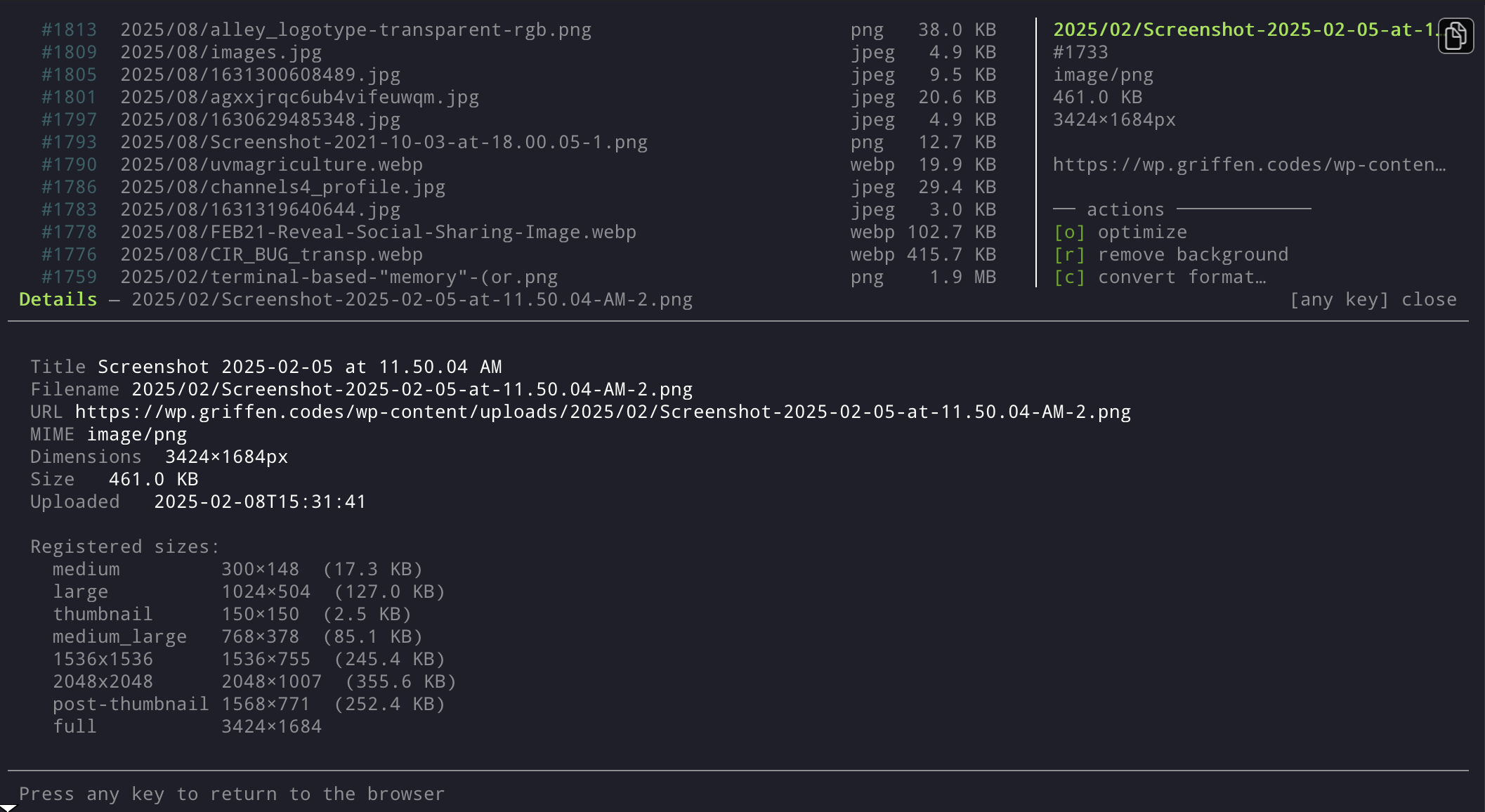 localPress detailed view — extended attachment information including references and processing history